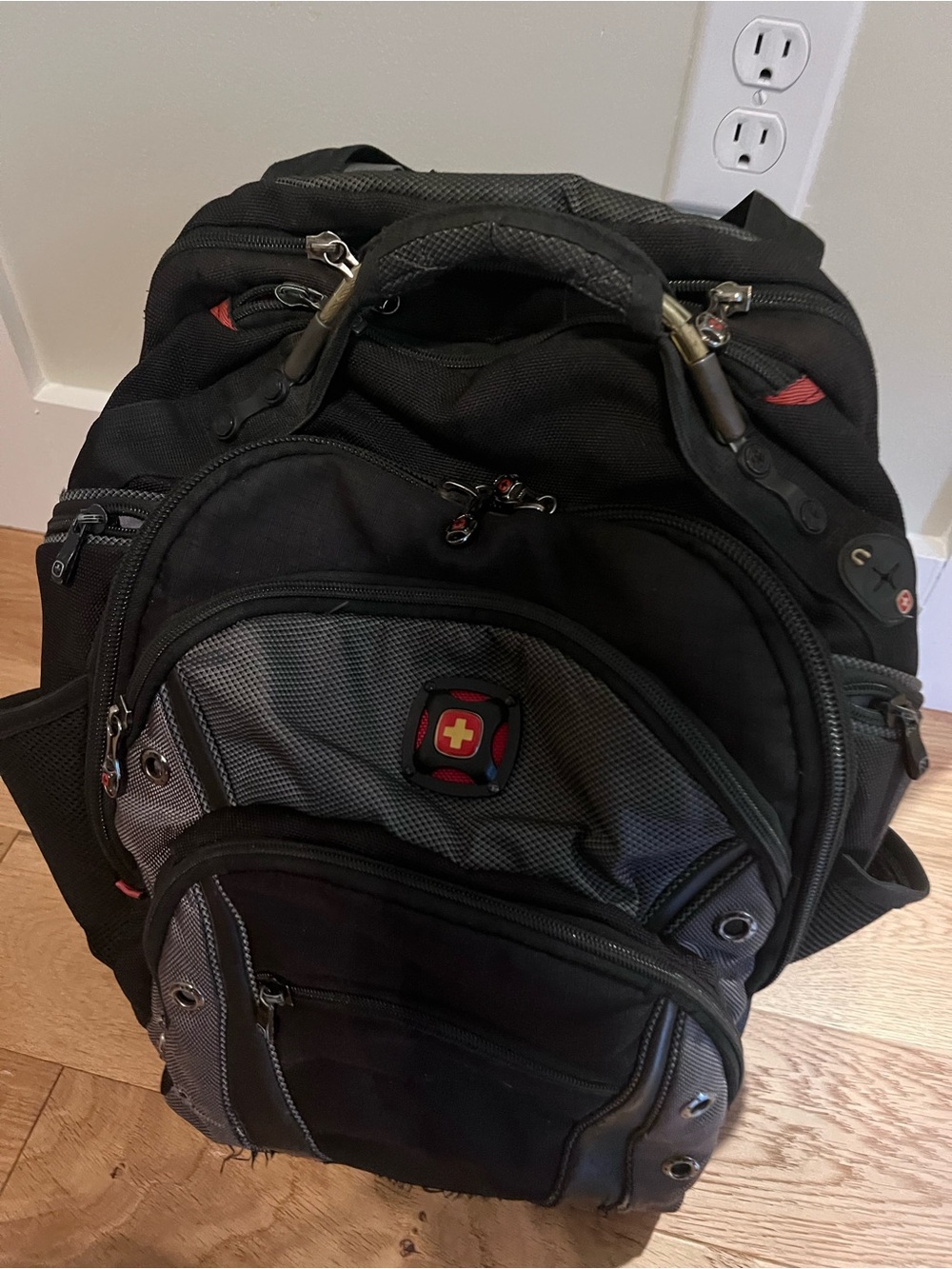 K-Swiss Black Gray Backpack with Red Accent